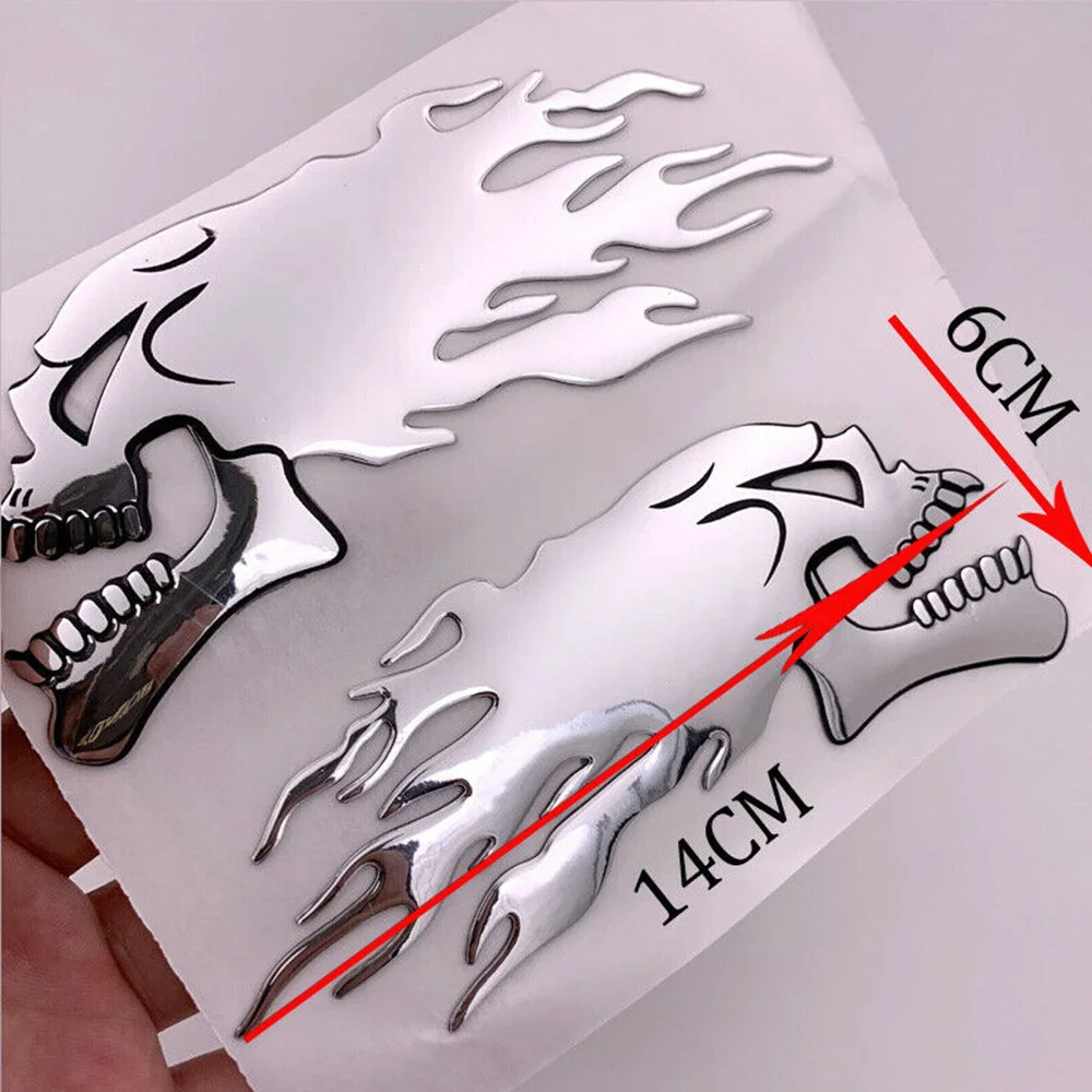 1pair Car Motorcycle 3D Flame Ghost-Skull Head Styling Festival Decoration Sticker Emblem Decals Auto Pattern Exterior Decor