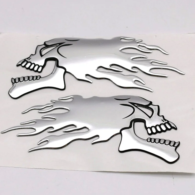 1pair Car Motorcycle 3D Flame Ghost-Skull Head Styling Festival Decoration Sticker Emblem Decals Auto Pattern Exterior Decor