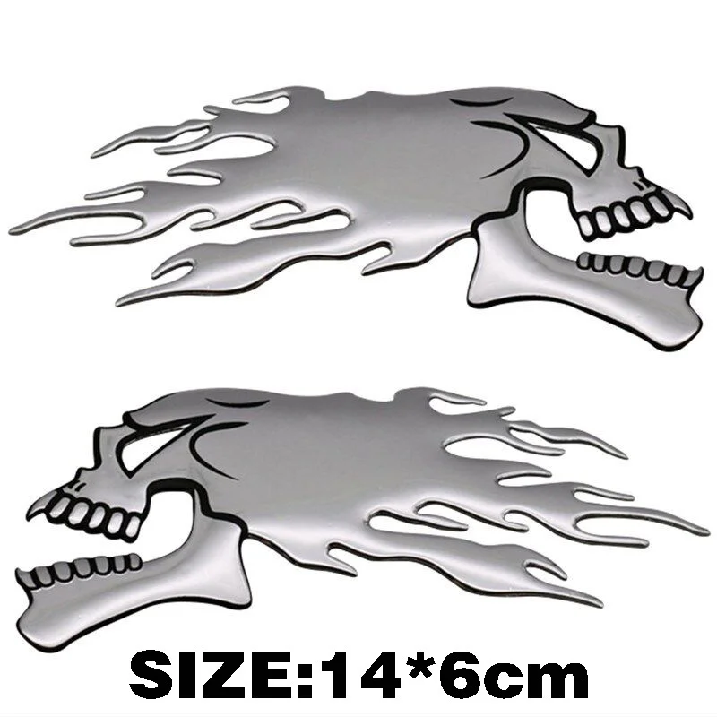1pair Car Motorcycle 3D Flame Ghost-Skull Head Styling Festival Decoration Sticker Emblem Decals Auto Pattern Exterior Decor