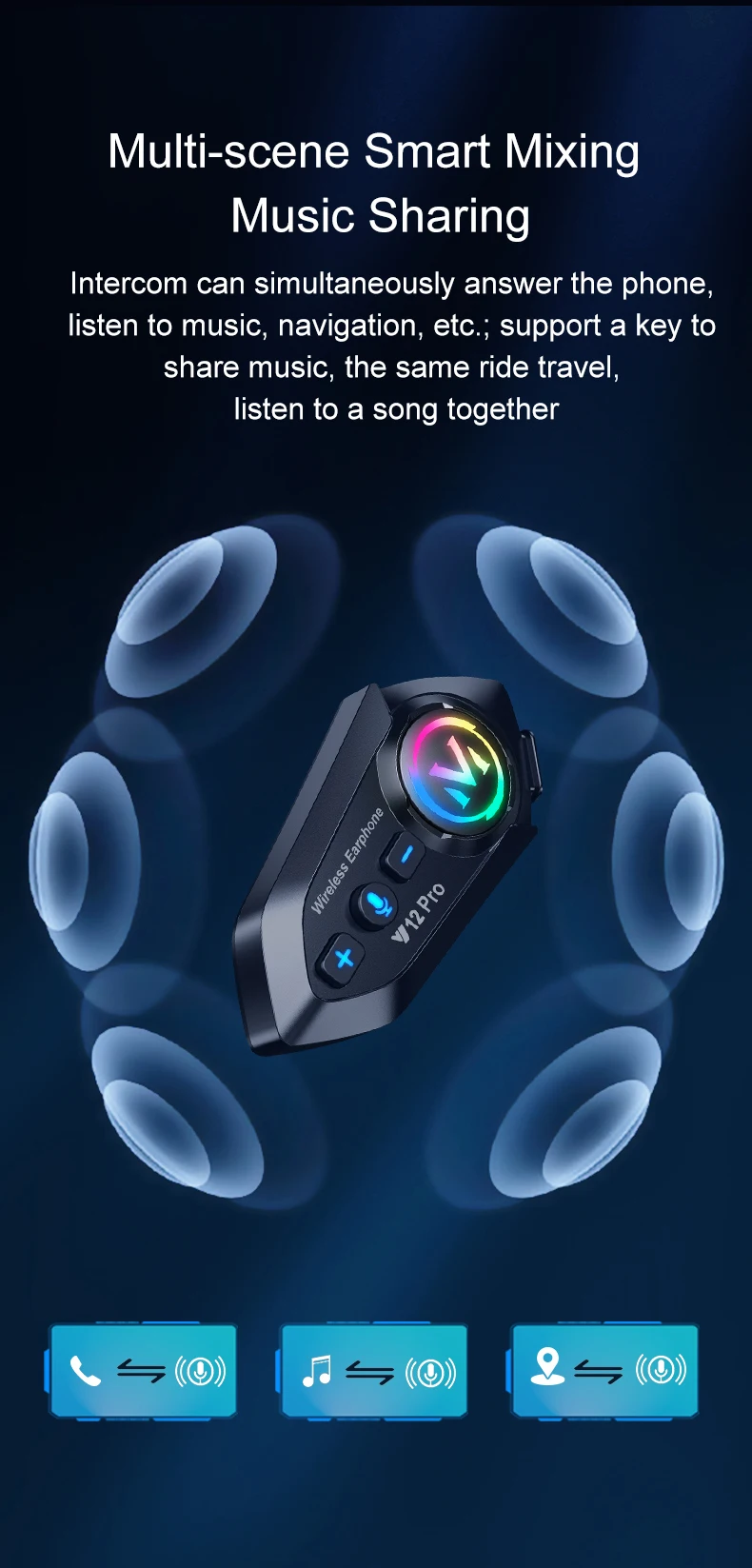 1/2x Y20 Pro Motorcycle Helmet Intercom BT5.4 Motorcycle Helmet Headset Waterproof 500m Intercomunicador Speaker Interphone