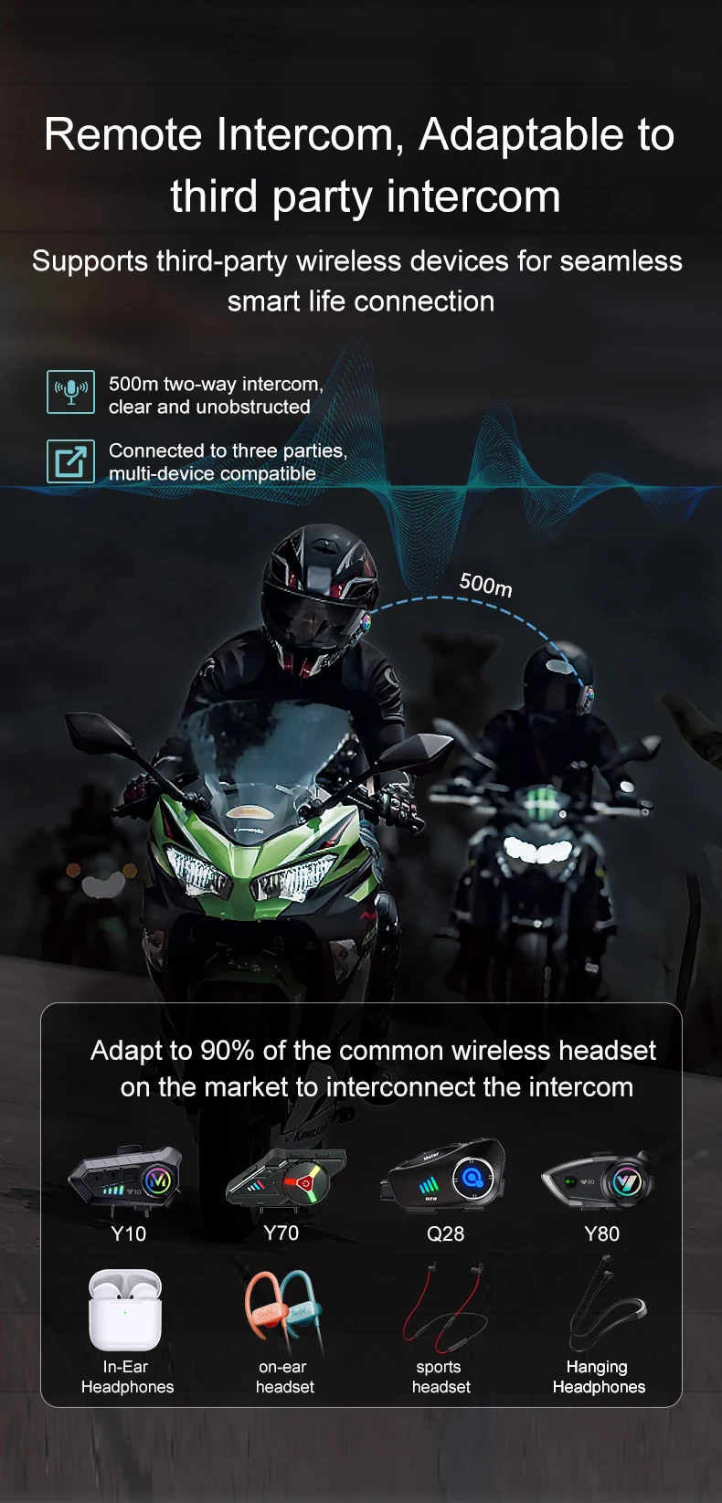 1/2x Y20 Pro Motorcycle Helmet Intercom BT5.4 Motorcycle Helmet Headset Waterproof 500m Intercomunicador Speaker Interphone