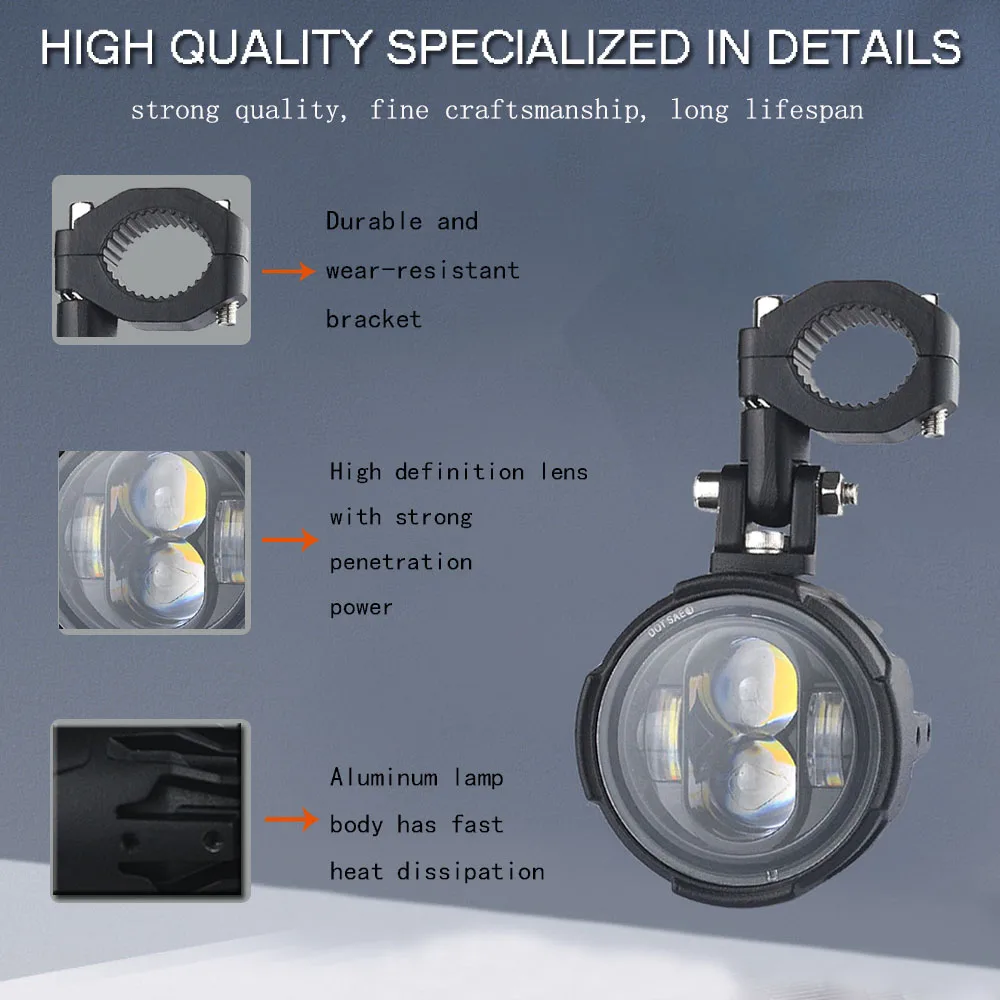 Pair 100W Motorcycle Headlight Fog Lights Led Auxiliary Driving Light Spotlight Headlamp Dual Color flasher farol Moto Fog Lamp.