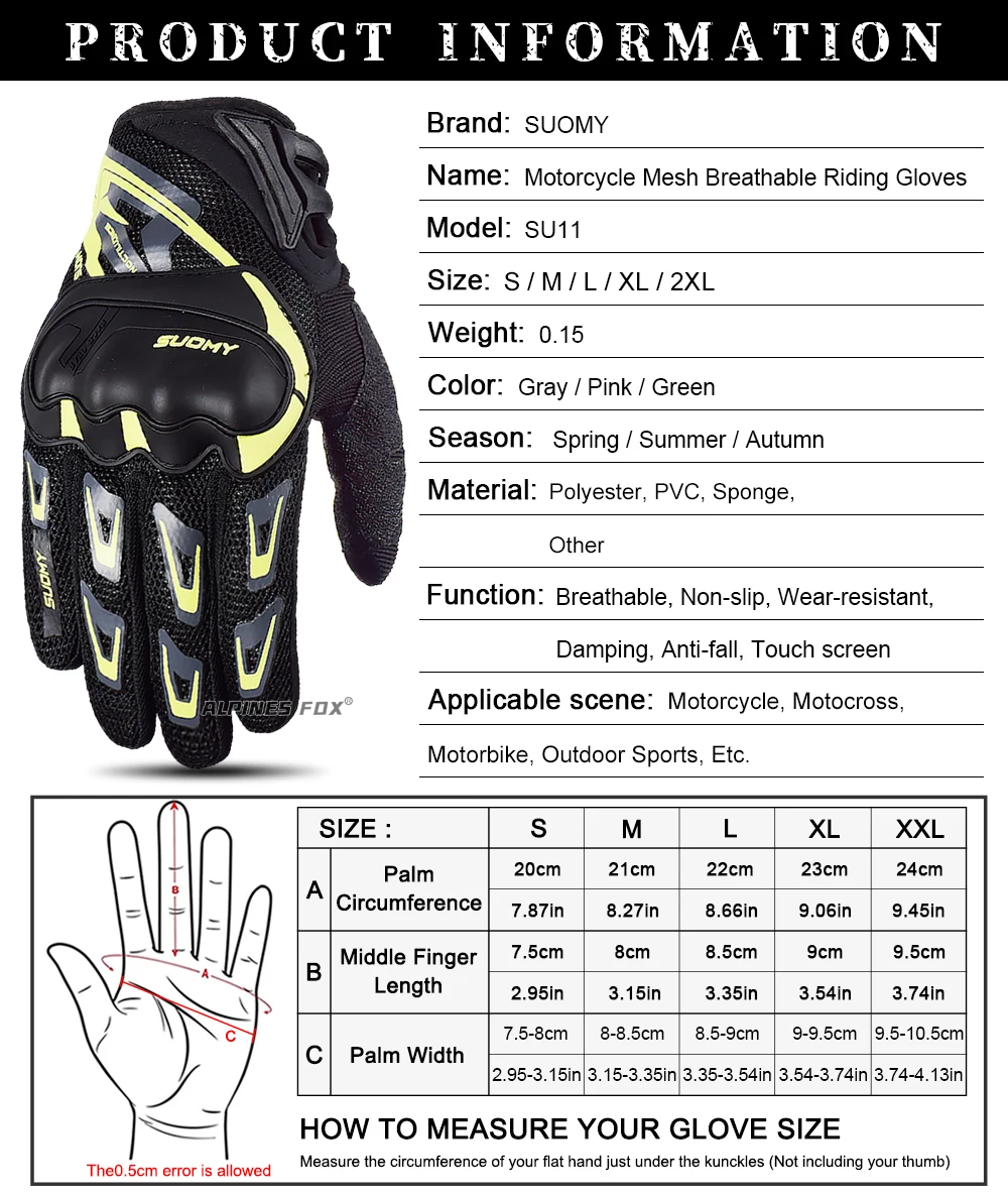 Suomy Motorcycle Gloves Summer Mesh Breathable Moto Gloves Men Women Touch Screen Motocross Gloves Touch Screen Cycling Gloves