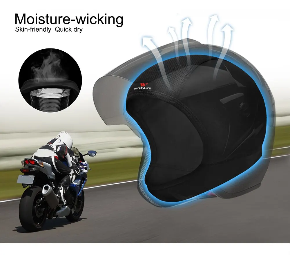 WOSAWE Unisex Motorcycle Balaclava Bike Chin Cover Quick Dry Breathable Cycling Motocross Helmets Inner Lining Hat Headgear