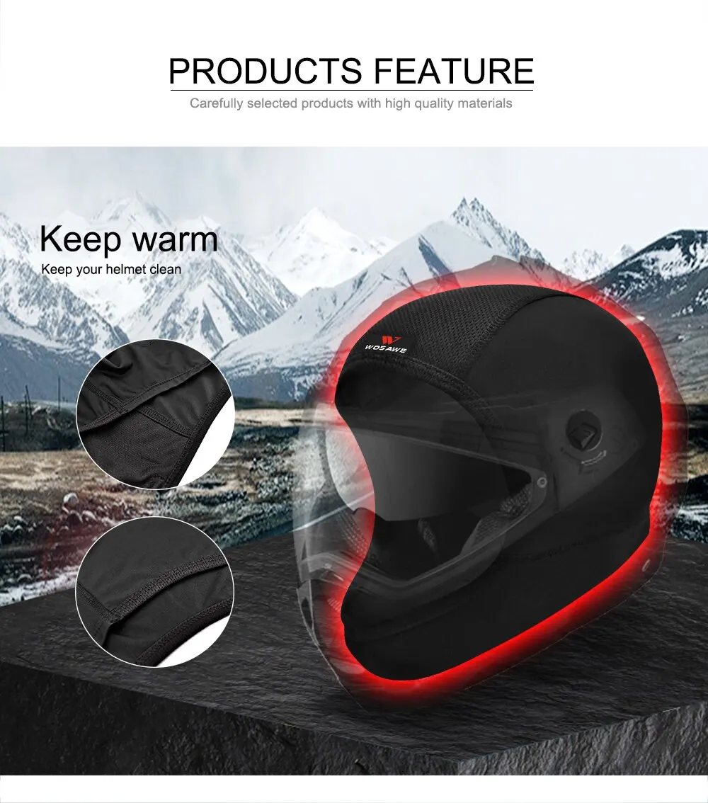 WOSAWE Unisex Motorcycle Balaclava Bike Chin Cover Quick Dry Breathable Cycling Motocross Helmets Inner Lining Hat Headgear