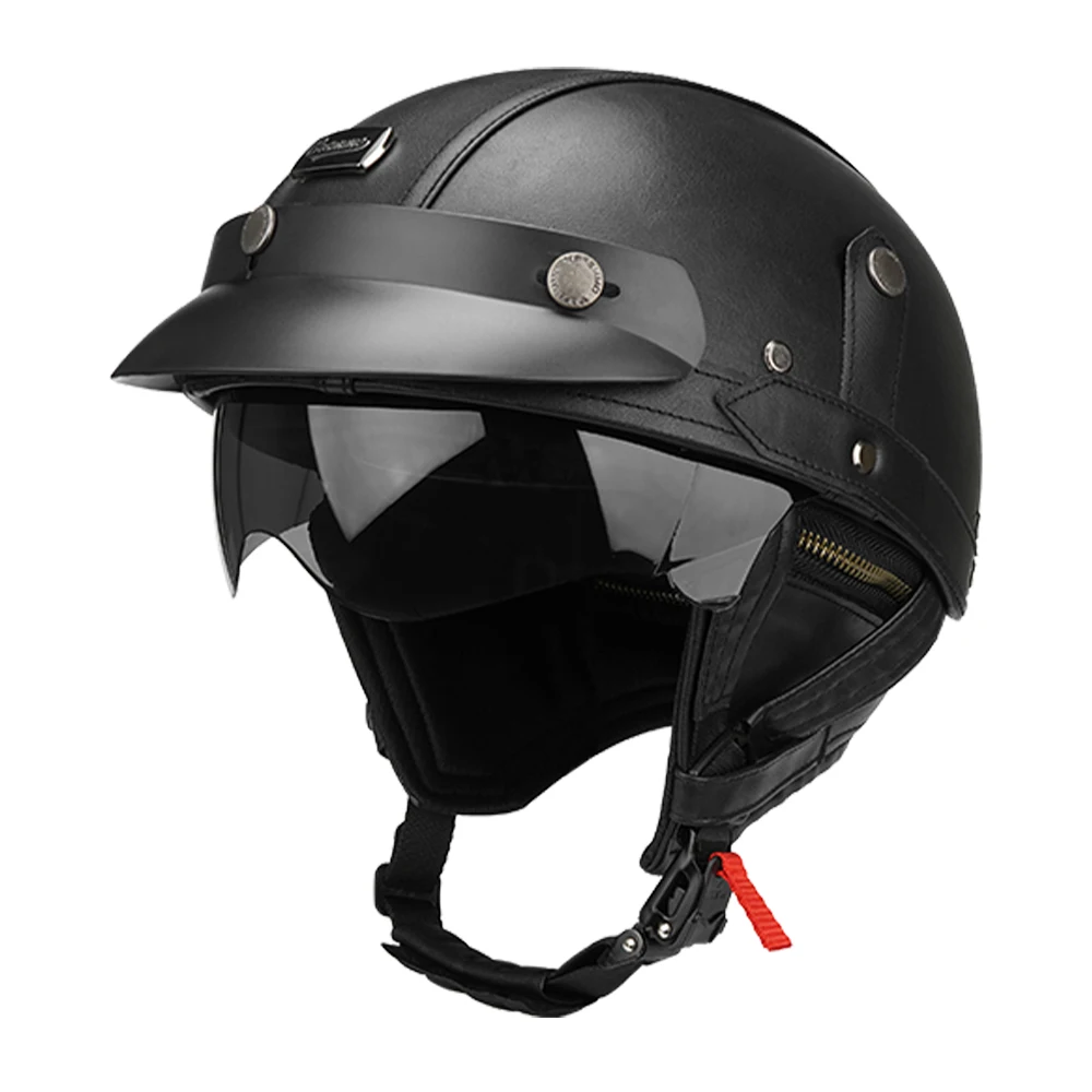 Motorcycle Half Helmet Leather Vintage Helmet Four Seasons General Safety Helmet Anti Fall And Sun Cap Moto Open Face Helmet
