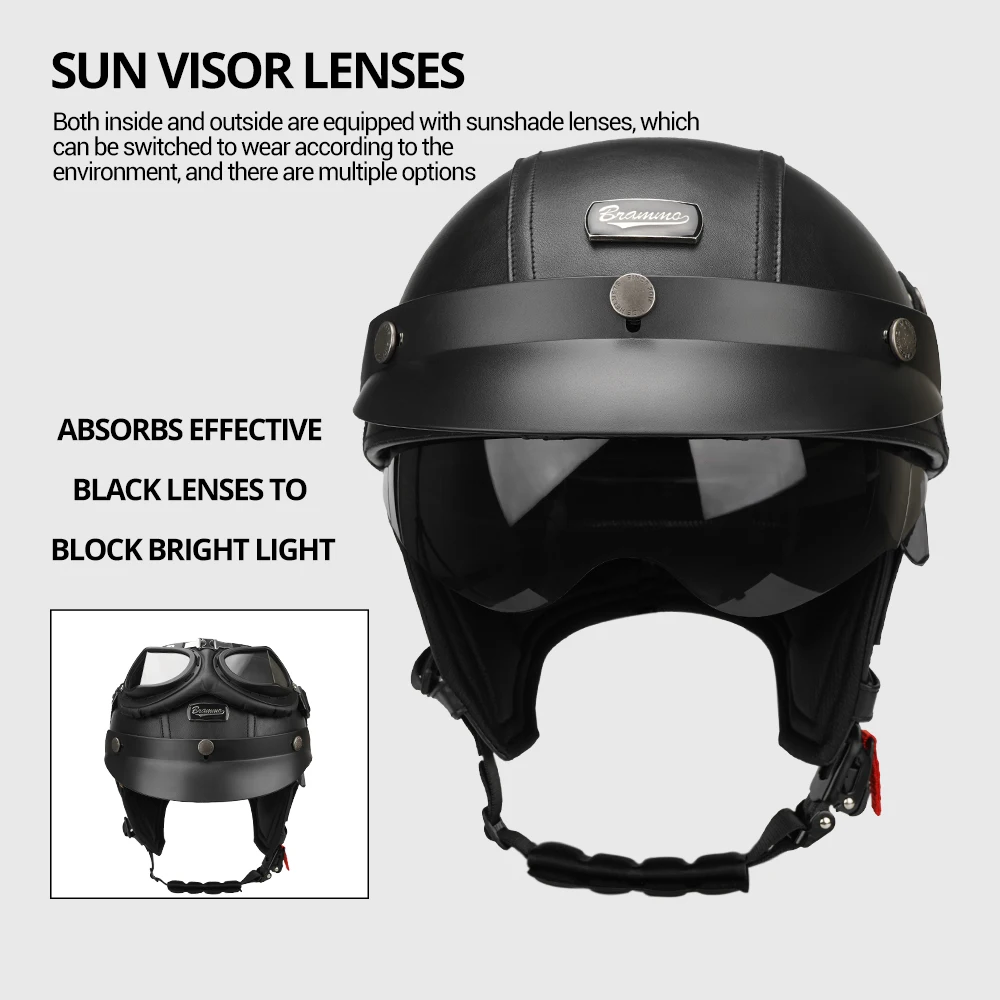Motorcycle Half Helmet Leather Vintage Helmet Four Seasons General Safety Helmet Anti Fall And Sun Cap Moto Open Face Helmet