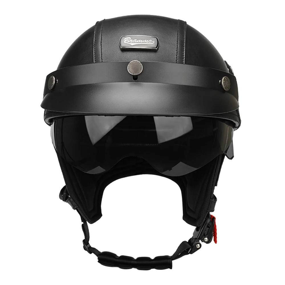 Motorcycle Half Helmet Leather Vintage Helmet Four Seasons General Safety Helmet Anti Fall And Sun Cap Moto Open Face Helmet