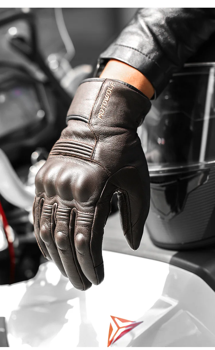 Real Leather Motorcycle Gloves Waterproof Windproof Winter Warm Summer Breathable Touch Operate Guantes Moto Fist Palm Protect