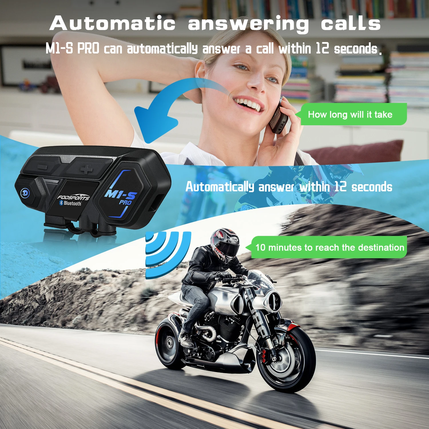 Fodsports M1-S Pro Motorcycle Intercom Helmet Bluetooth Headset Moto BT Interphone 8 Riders 2000M