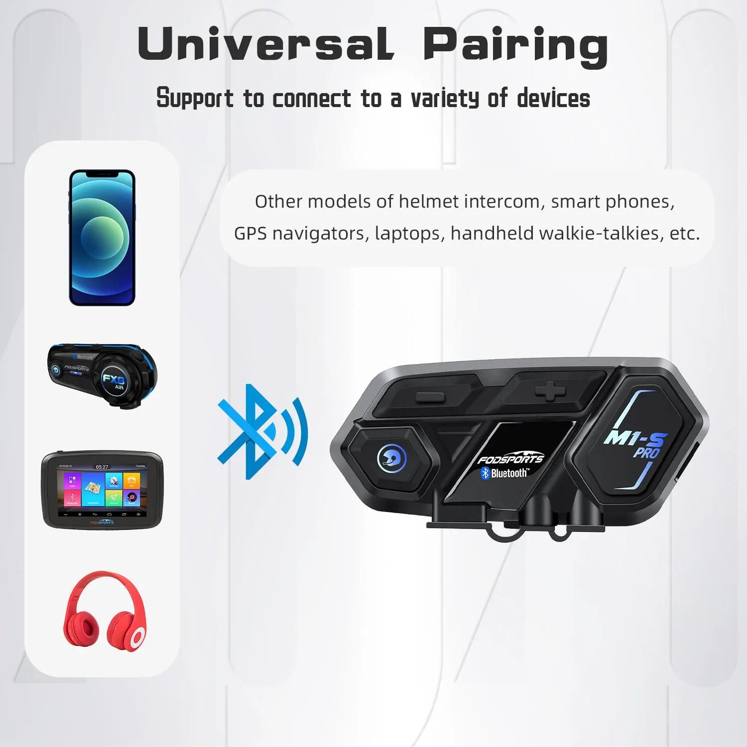 Fodsports M1-S Pro Motorcycle Intercom Helmet Bluetooth Headset Moto BT Interphone 8 Riders 2000M