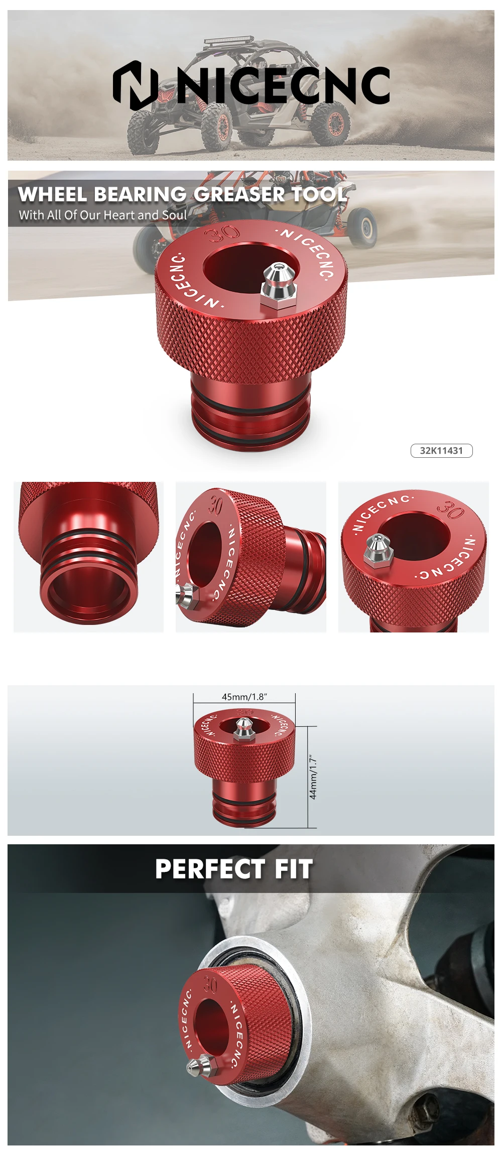 NICECNC For Can Am Maverick X3 2009-2018 30MM Wheel Bearing Greaser Tool For Canam Commander Outlander 1000 UTV Accessories