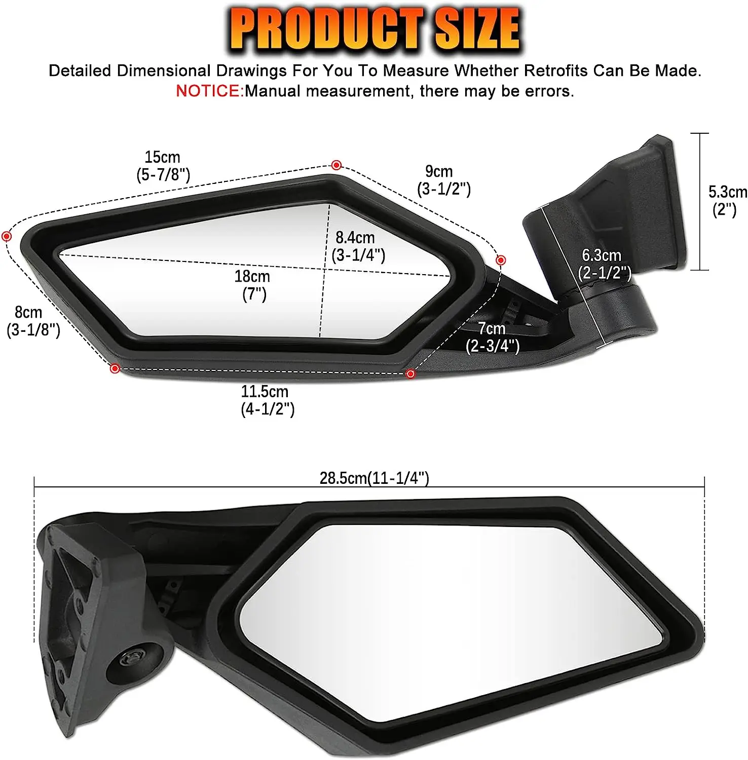 2Pcs UTV Side View Mirrors Rearview Mirror For Can Am Maverick X3 Max Turbo R 2017-2022
