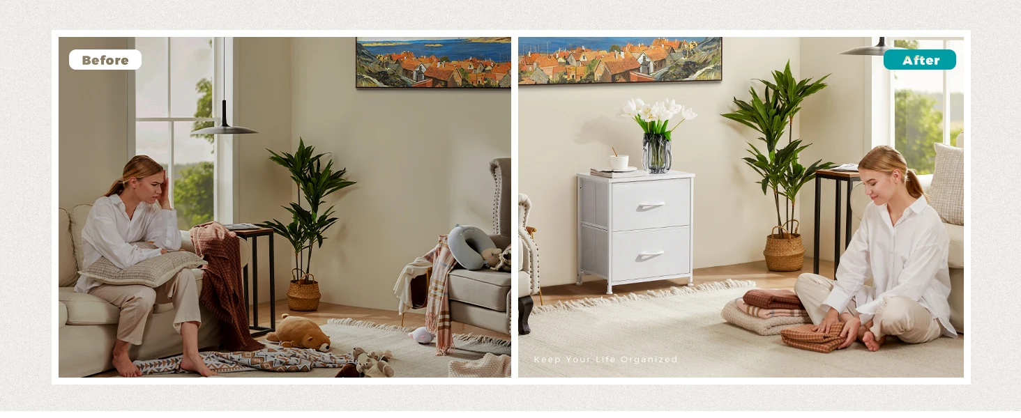 JHK Living Room Cabinet Layers Set of 2 Fabric Drawers Beside Nightstand Table Closet Chest Clothes Display Cabinet Of Furniture