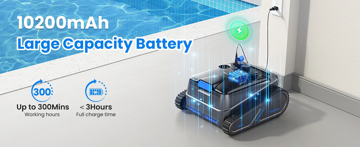 Cordless Robotic Pool Cleaner, Pool Vacuum for Inground Pools with 4 Motors, Wall & Waterline Cleaning, 300min Battery Life