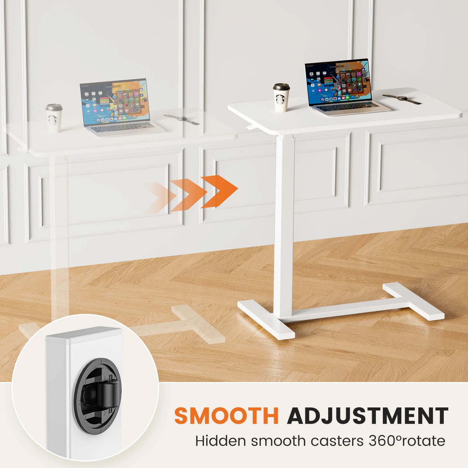 JHK Overbed Bedside Sofa Table with Hidden Wheels Adjustable Height Home Use Bed Table Laptop Mobile Standing Desk For Bedroom