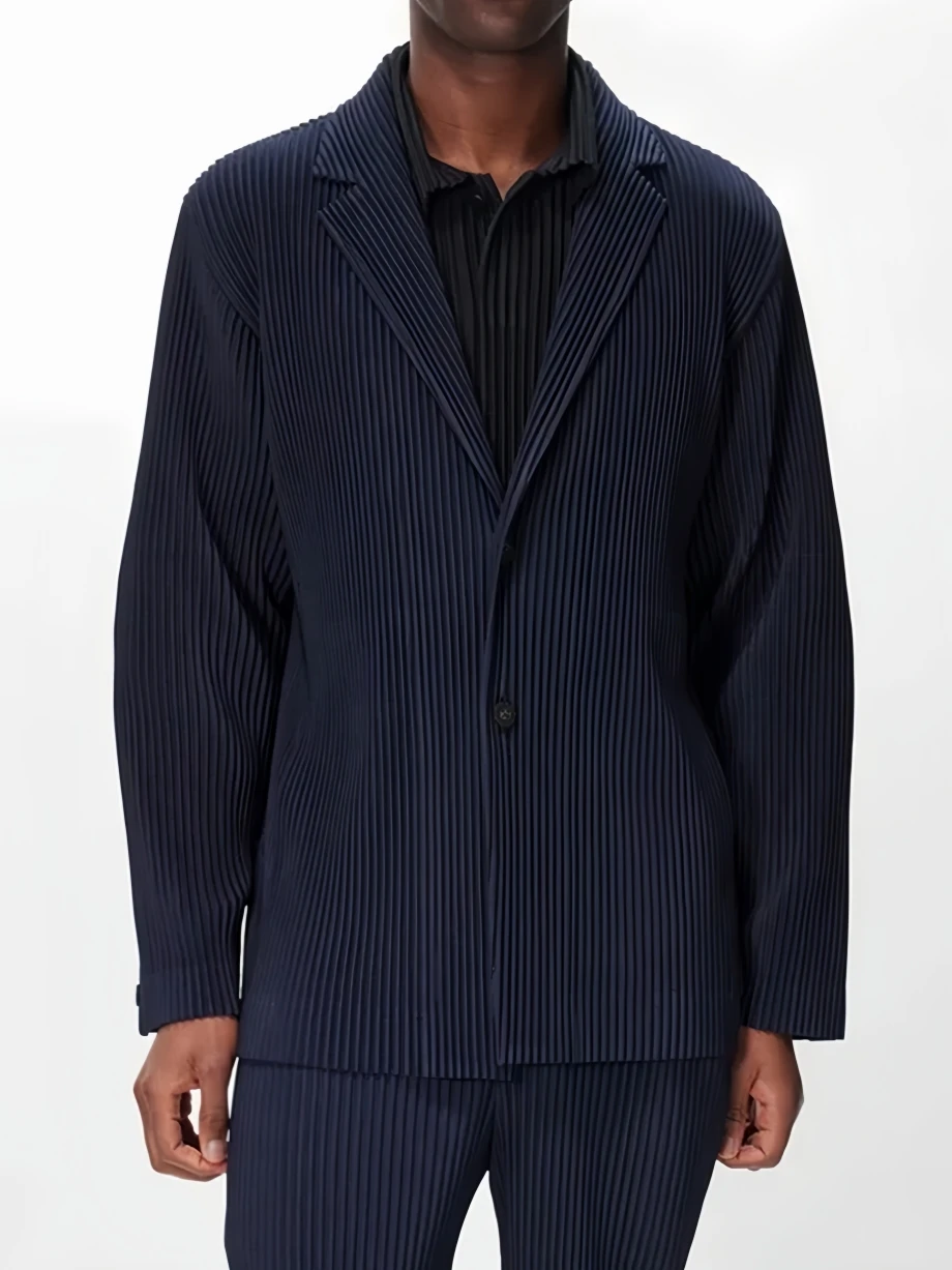 Miyake Pleated Blazers Business Casual Lined Blazer Top Fashion Suit Slim Fit Coat High Quality Jacket