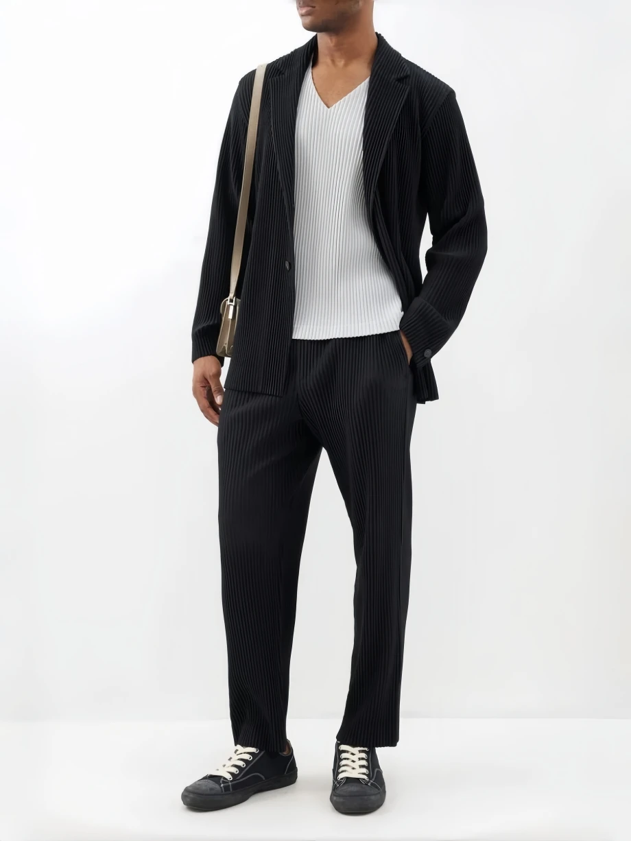 Miyake Pleated Blazers Business Casual Lined Blazer Top Fashion Suit Slim Fit Coat High Quality Jacket