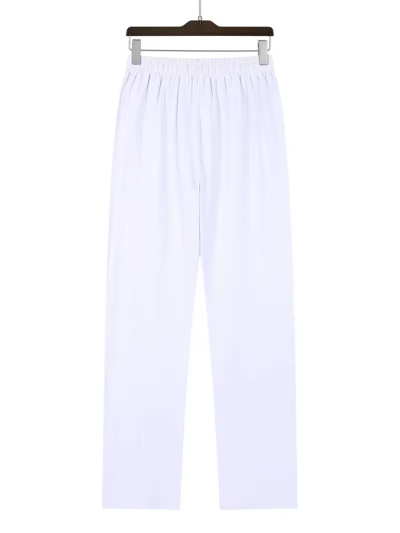 Men's Linen Drawstring Pants Casual Button Detail Elastic Waist Breathable Beach Vacation Daily Wear Straight Leg Trousers for M