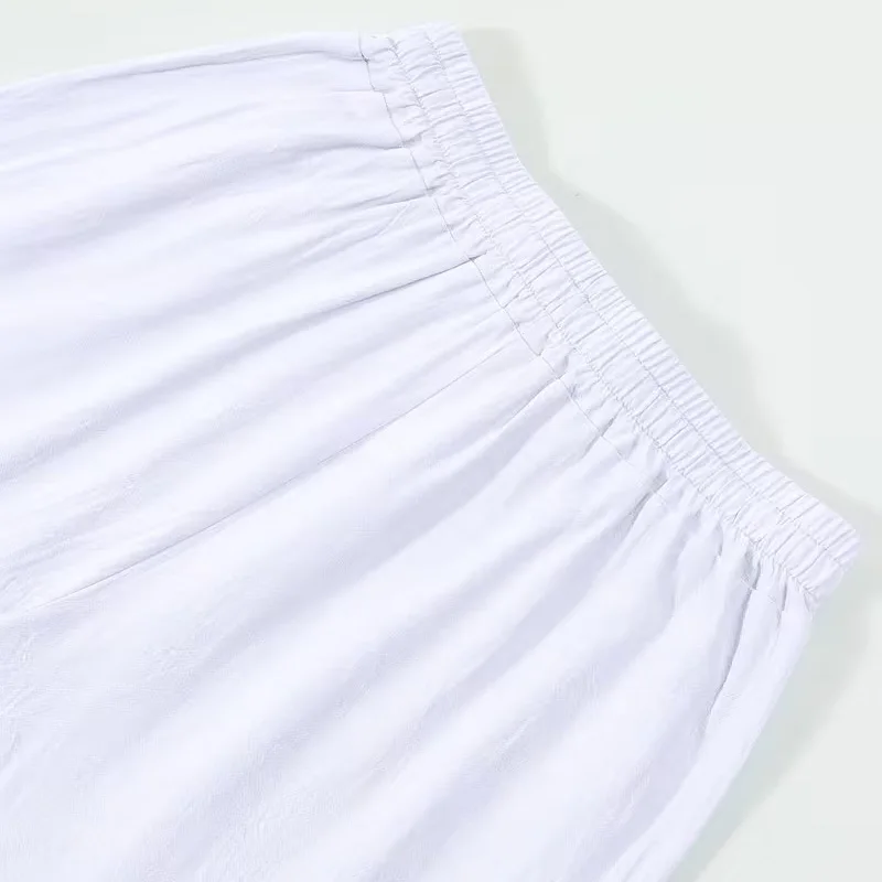 Men's Linen Drawstring Pants Casual Button Detail Elastic Waist Breathable Beach Vacation Daily Wear Straight Leg Trousers for M