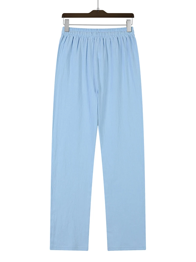 Men's Linen Drawstring Pants Casual Button Detail Elastic Waist Breathable Beach Vacation Daily Wear Straight Leg Trousers for M