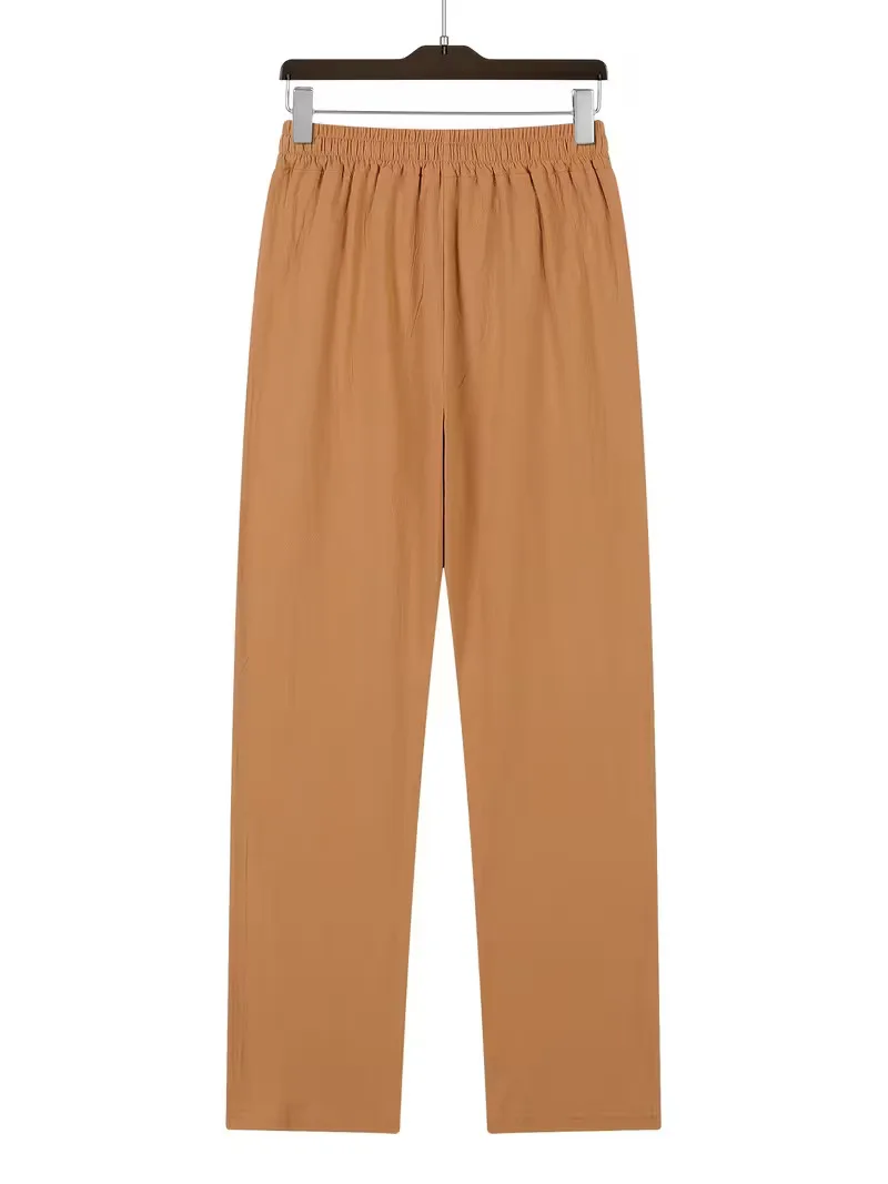 Men's Linen Drawstring Pants Casual Button Detail Elastic Waist Breathable Beach Vacation Daily Wear Straight Leg Trousers for M