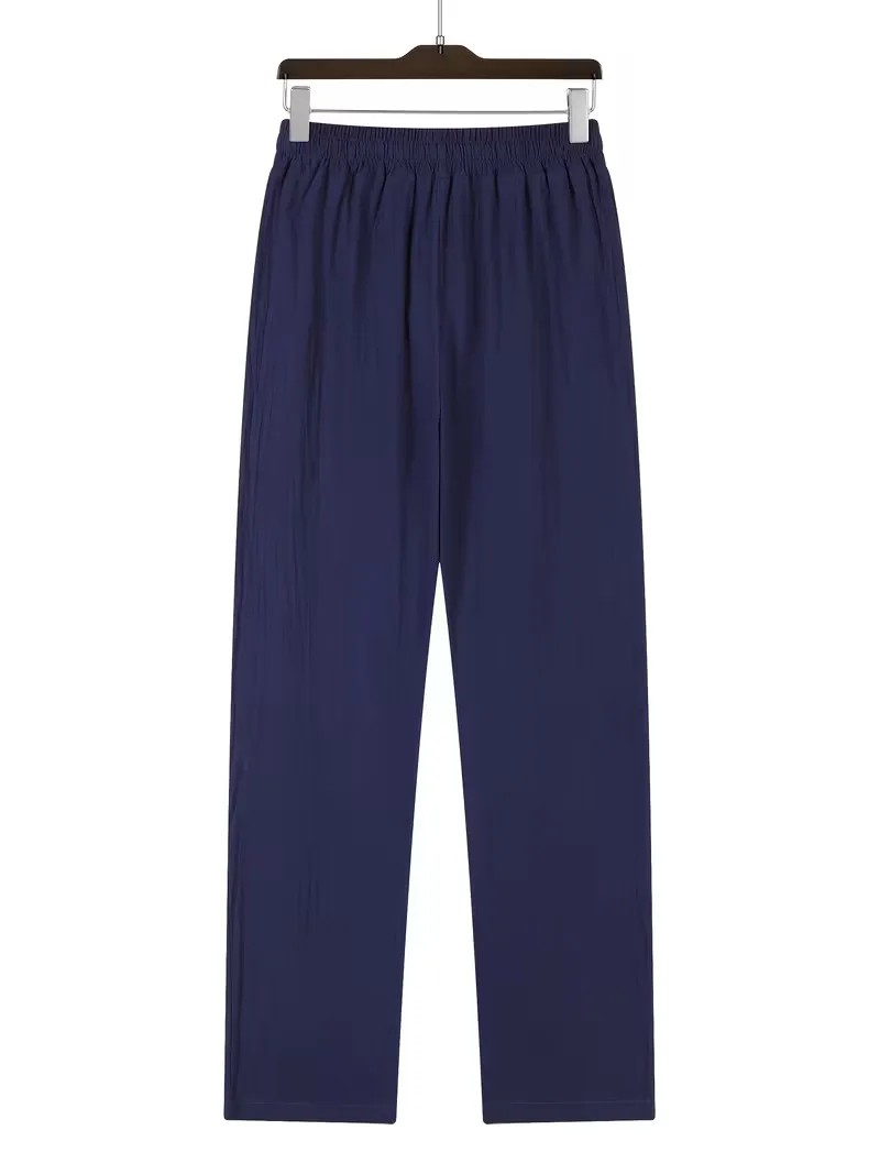 Men's Linen Drawstring Pants Casual Button Detail Elastic Waist Breathable Beach Vacation Daily Wear Straight Leg Trousers for M