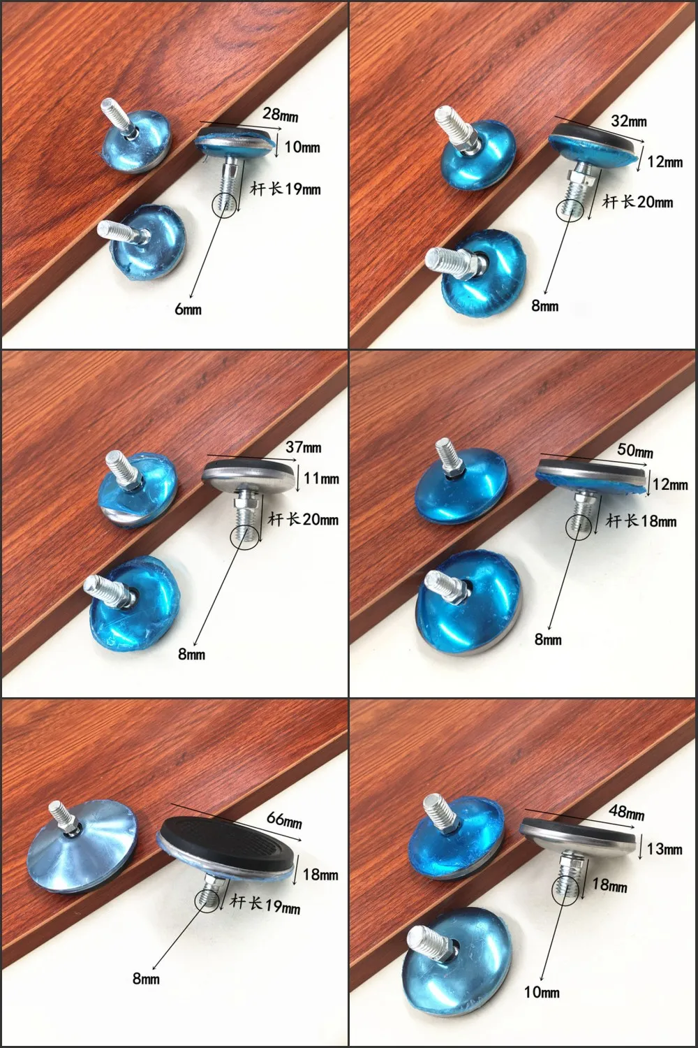 2/4/8pcs Non-Slip Tilting Adjustable Feet M6 M8 M10 Screw In Threaded Foot Levelling Feet Base Dia 30/32/40/50/65mm