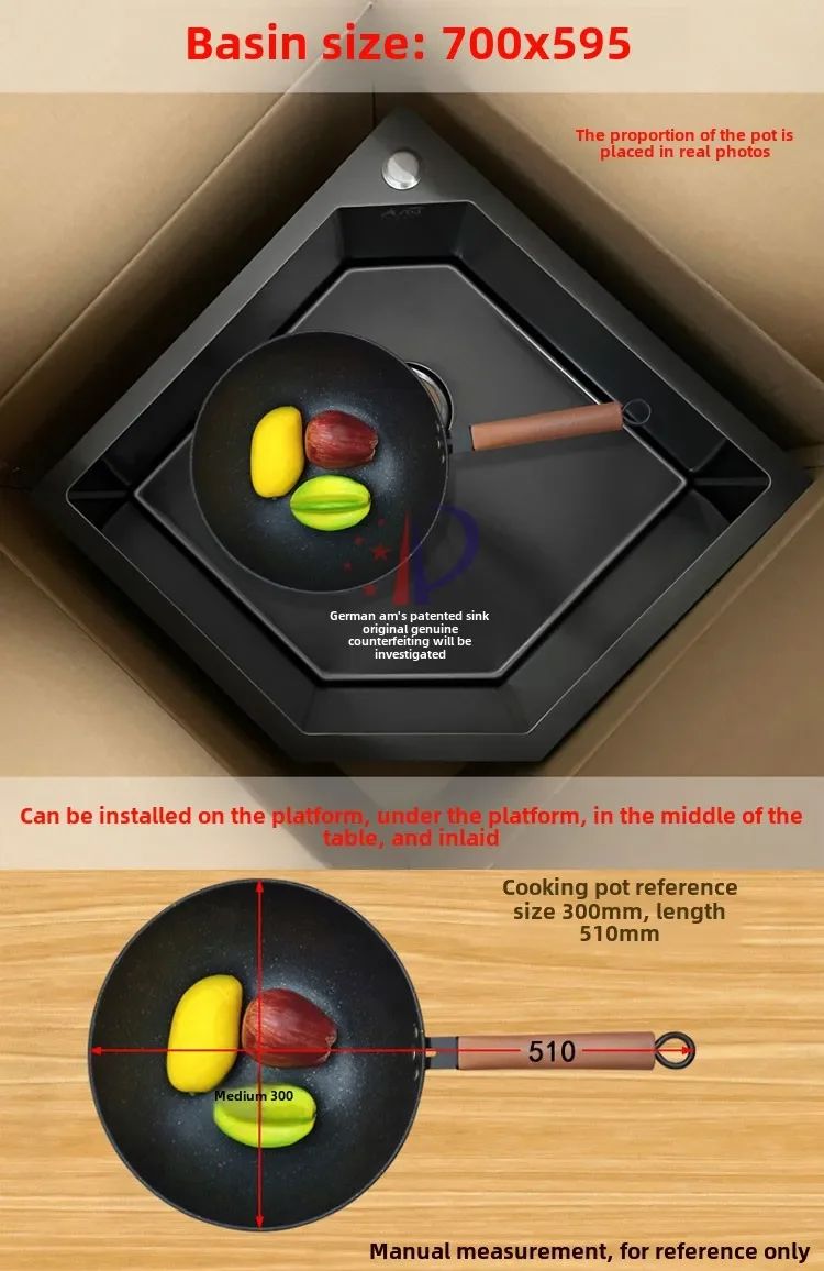 Black gold steel nano handmade corner sink kitchen corner vegetable basin special-shaped sink under the counter sink