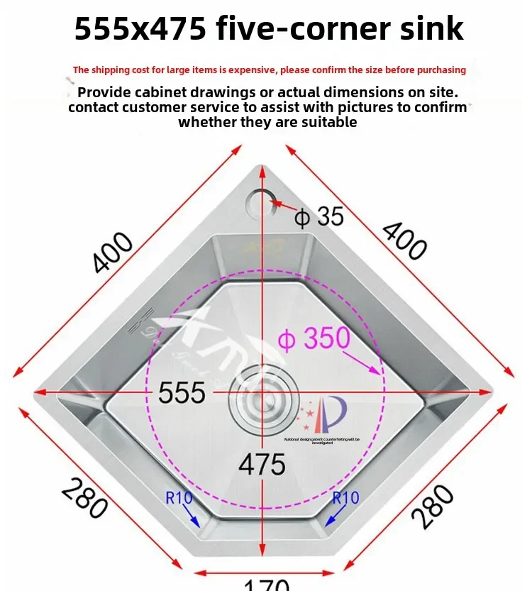 Black gold steel nano handmade corner sink kitchen corner vegetable basin special-shaped sink under the counter sink