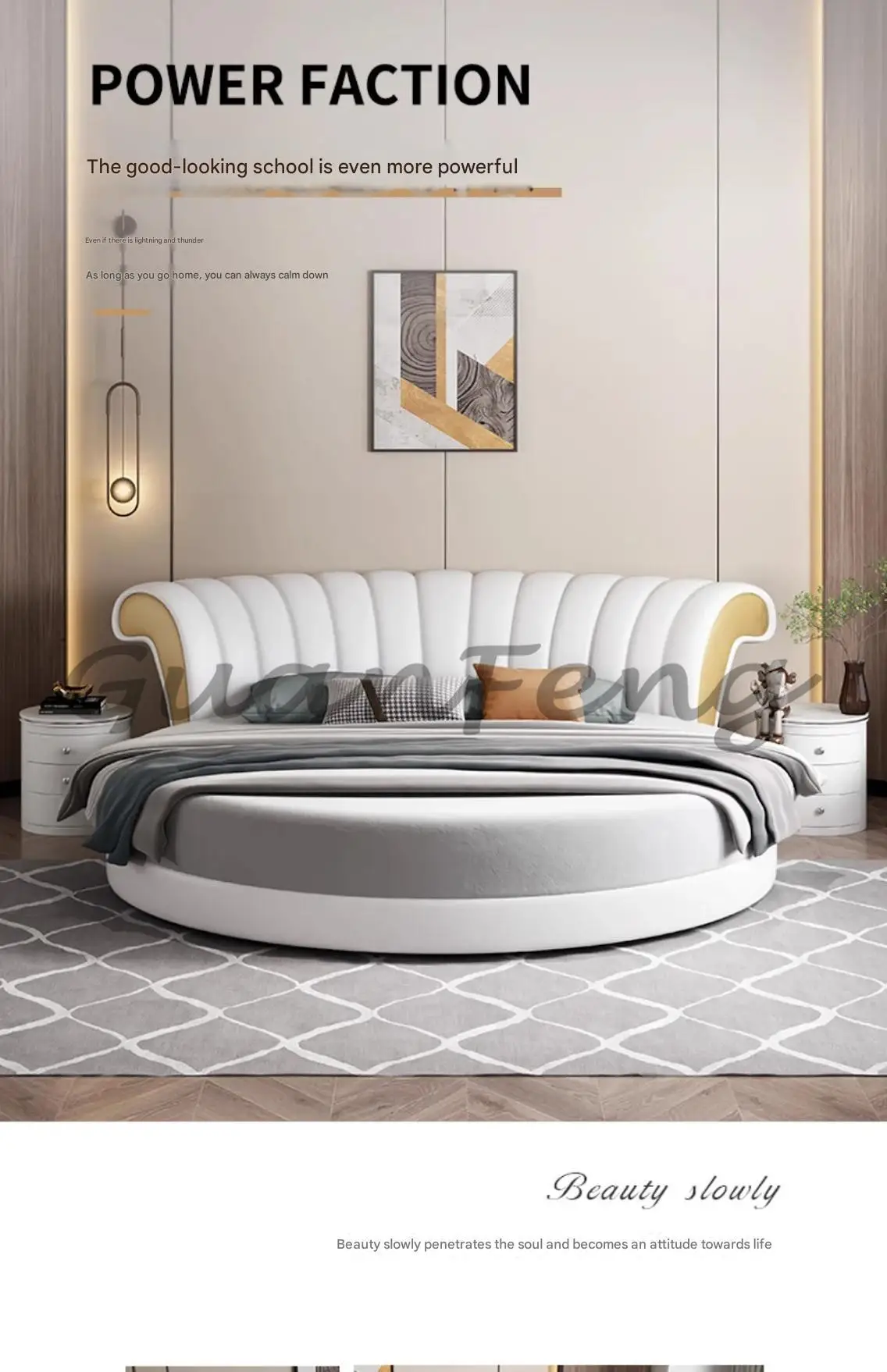 Modern Small Family Bed Round Minimalist Design Double Confortable Bed Wedding Fashionable Light Luxury Muebles Home Furniture