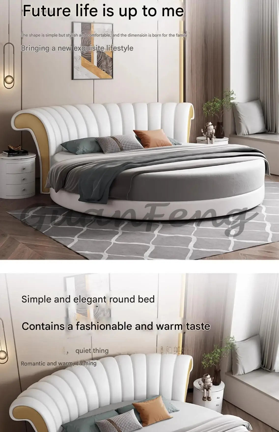 Modern Small Family Bed Round Minimalist Design Double Confortable Bed Wedding Fashionable Light Luxury Muebles Home Furniture