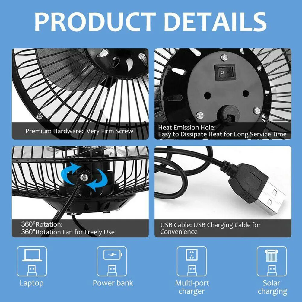 Mini Fan USB Fan 14.5*15cm Black Lightweight Rotatable USB Powered Emergencies And Outdoor Work High Quality Summer