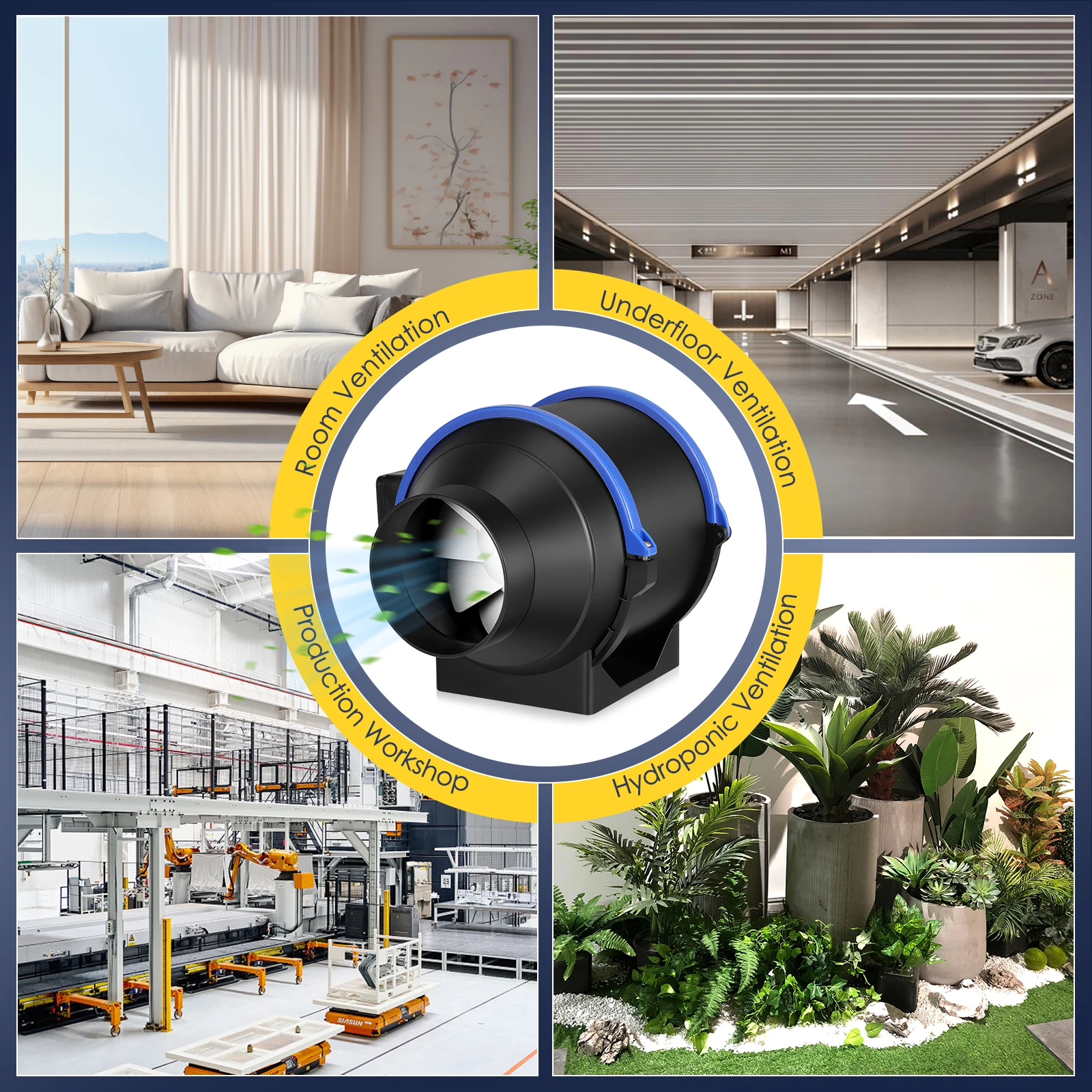 4/6 inch Inline Pipe Fan Duct Fan 100/150mm Variable Speed Air Ventilation Extractor Duct Fan for Kitchen,Bathroom,Toilet,Wall