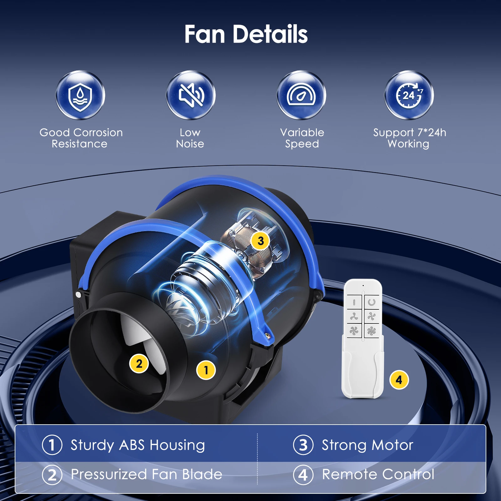 4/6 inch Inline Pipe Fan Duct Fan 100/150mm Variable Speed Air Ventilation Extractor Duct Fan for Kitchen,Bathroom,Toilet,Wall