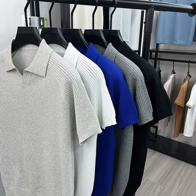 Flip Collar Seagull Collar Vintage Style Polo Shirt Men's Short Sleeved Knitted Breathable Summer Casual Versatile Top