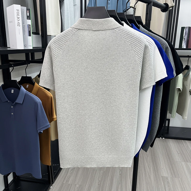 Flip Collar Seagull Collar Vintage Style Polo Shirt Men's Short Sleeved Knitted Breathable Summer Casual Versatile Top
