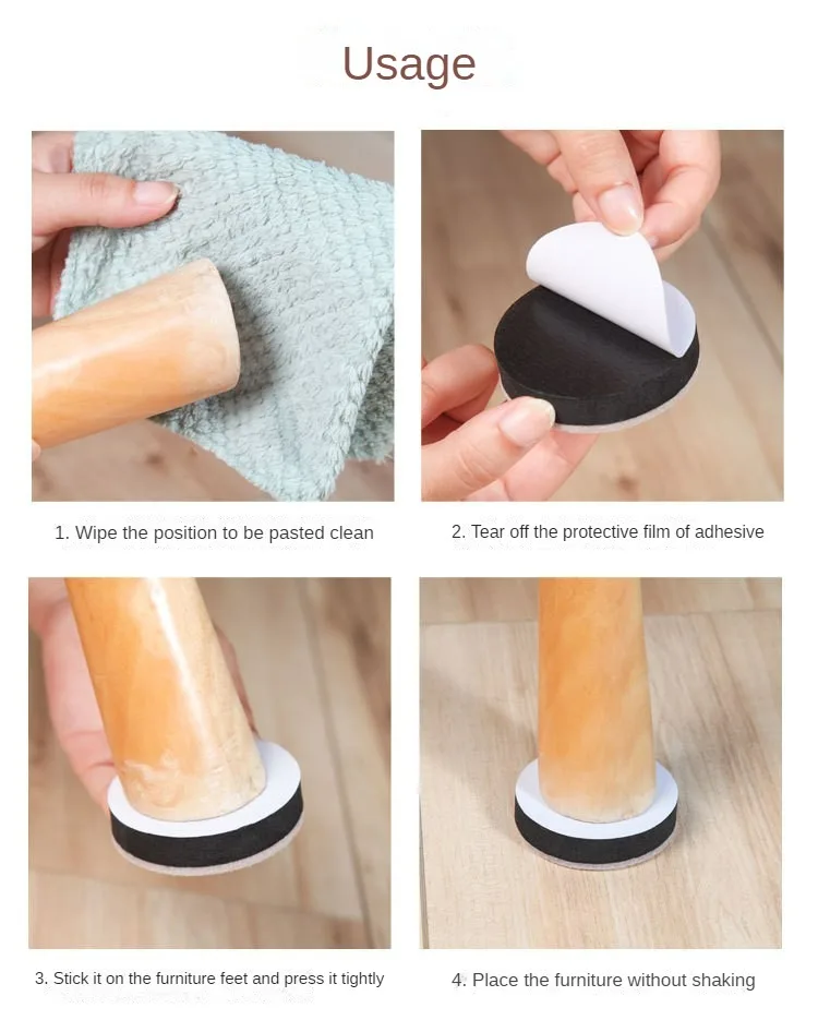 Self Adhesive Chair Leg Pads thick Felt Table Chair Sofa Heighten Foot Pad Anti-Slip Mute Furniture Legs Floor Protectors