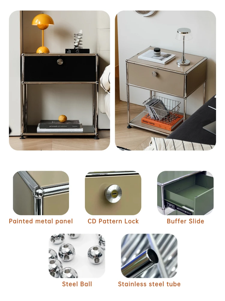 Hot Seller | Bedside Cabinet with Storage | Modular Steel Nightstand with drawer & Shelf | For bedroom Living Room Study Room