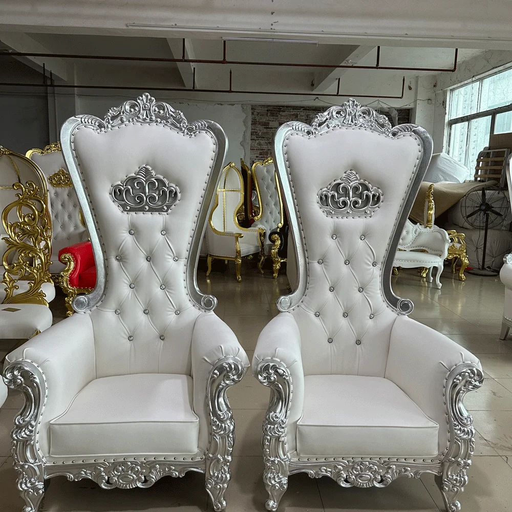 2pcs King Throne Chair High Back Royal Luxury Chair For Groom And Bride High Grade Hotel Furniture Throne Chair