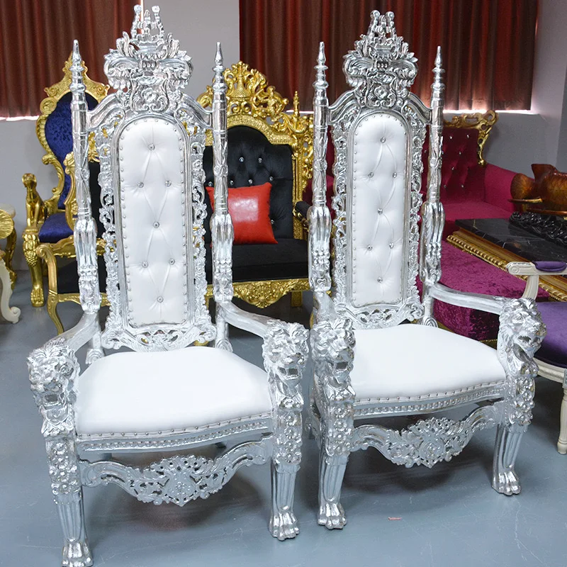 2pcs King Throne Chair High Back Royal Luxury Chair For Groom And Bride High Grade Hotel Furniture Throne Chair