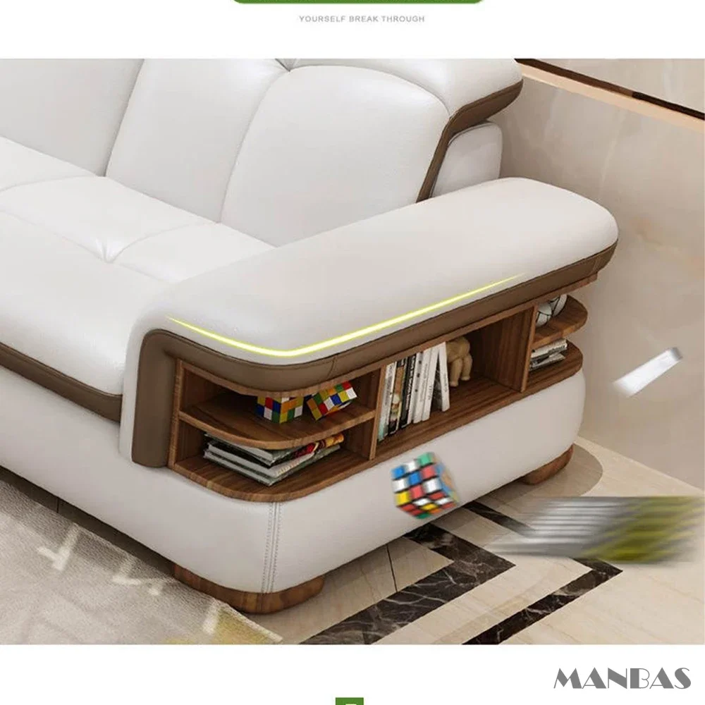 Luxury L-Shaped Genuine Leather Sectional Sofa Sets with USB, Bluetooth Speaker - Linlamlim Living Room Italian Leather Couches