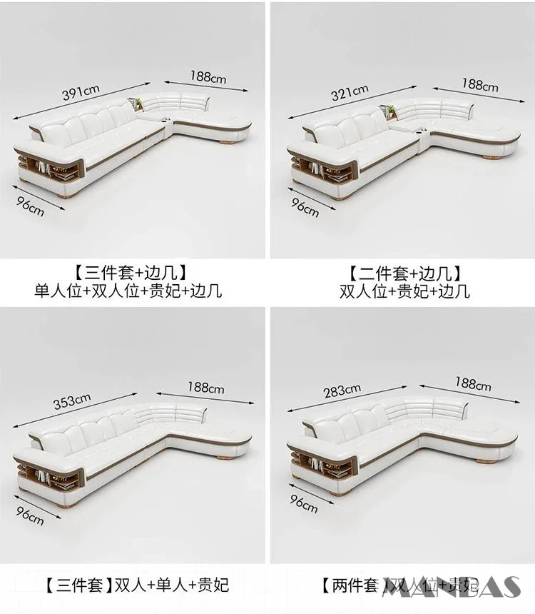 Luxury L-Shaped Genuine Leather Sectional Sofa Sets with USB, Bluetooth Speaker - Linlamlim Living Room Italian Leather Couches