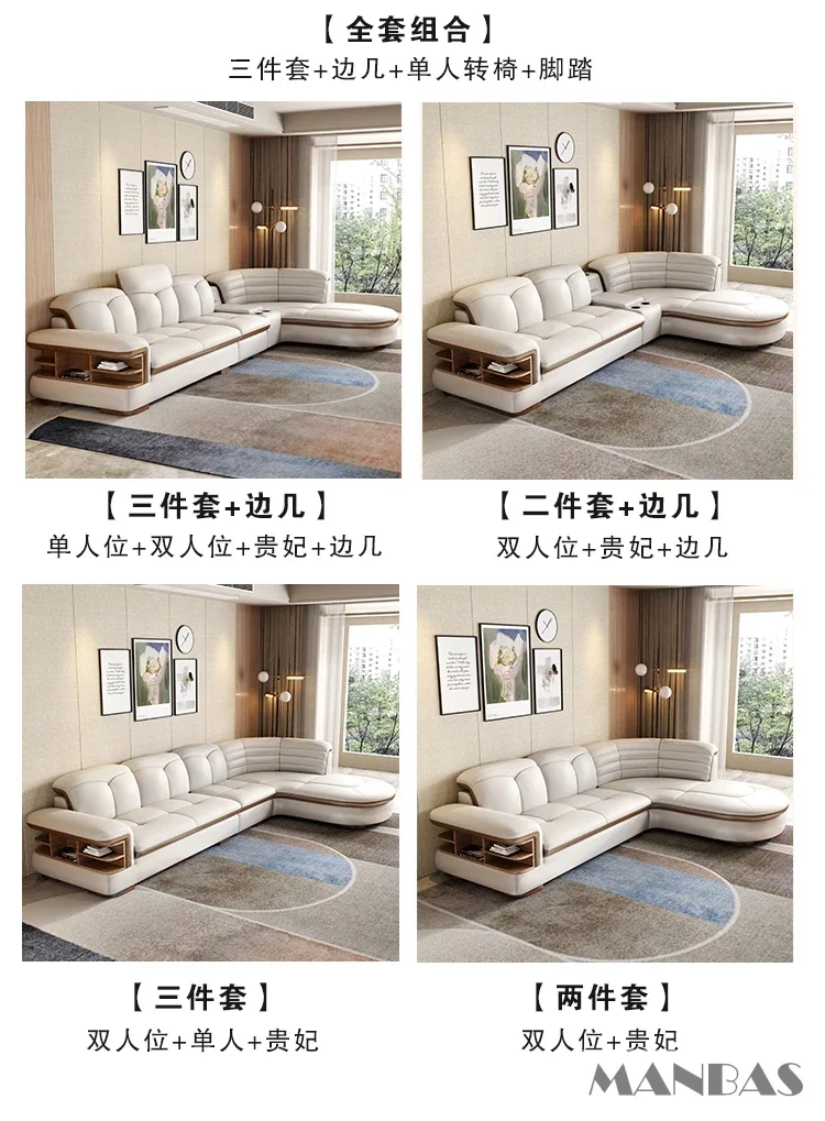 Luxury L-Shaped Genuine Leather Sectional Sofa Sets with USB, Bluetooth Speaker - Linlamlim Living Room Italian Leather Couches