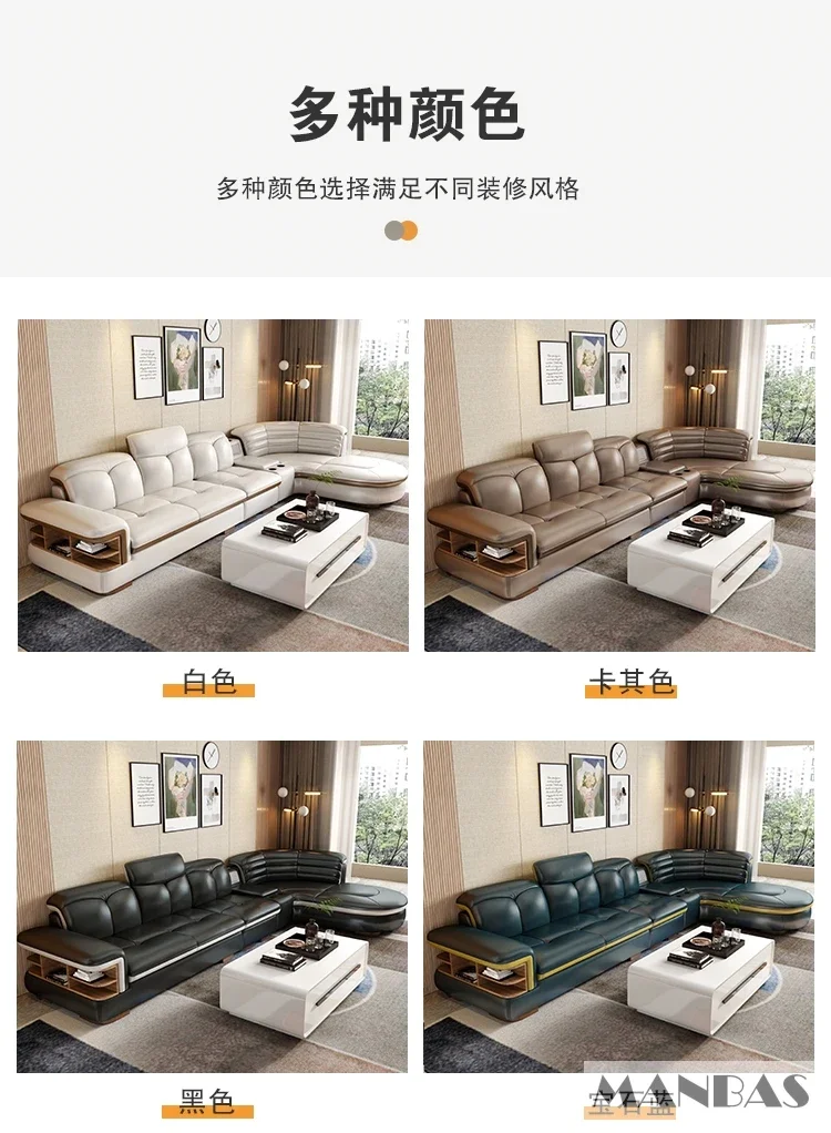 Luxury L-Shaped Genuine Leather Sectional Sofa Sets with USB, Bluetooth Speaker - Linlamlim Living Room Italian Leather Couches