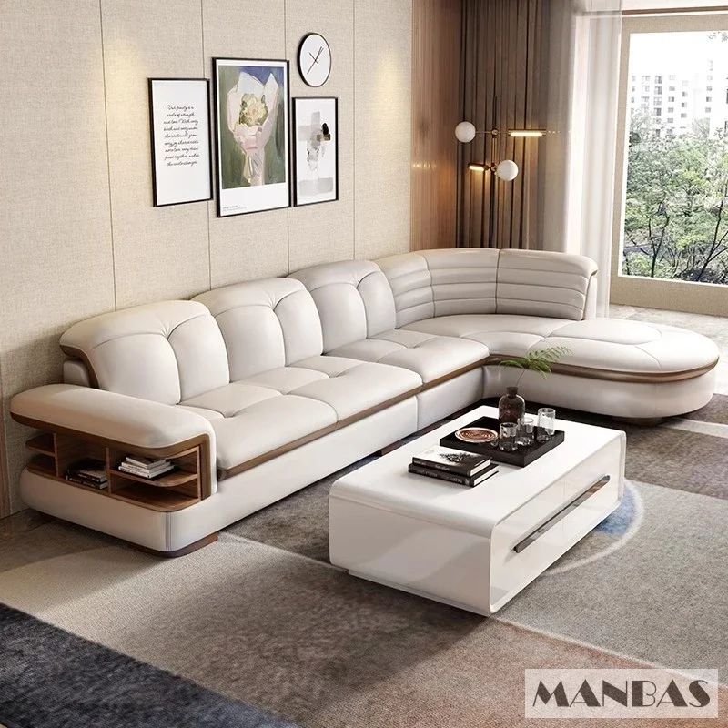 Luxury L-Shaped Genuine Leather Sectional Sofa Sets with USB, Bluetooth Speaker - Linlamlim Living Room Italian Leather Couches