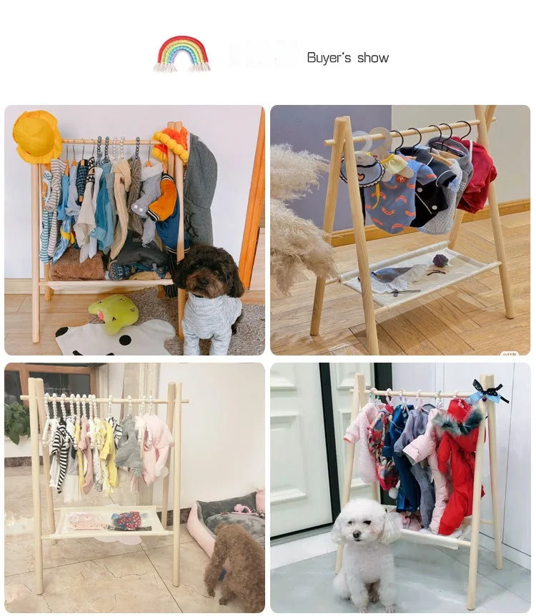 Pet Hanger Internet Celebrity Dog Clothes Rack Dog Clothes Rack Cabinet Solid Wood Storage Small Coat Rack Cat Floor Type