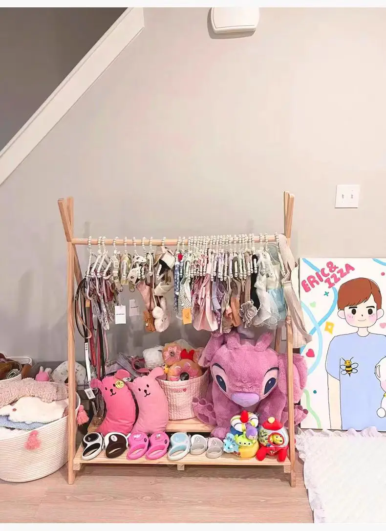 Pet Hanger Internet Celebrity Dog Clothes Rack Dog Clothes Rack Cabinet Solid Wood Storage Small Coat Rack Cat Floor Type
