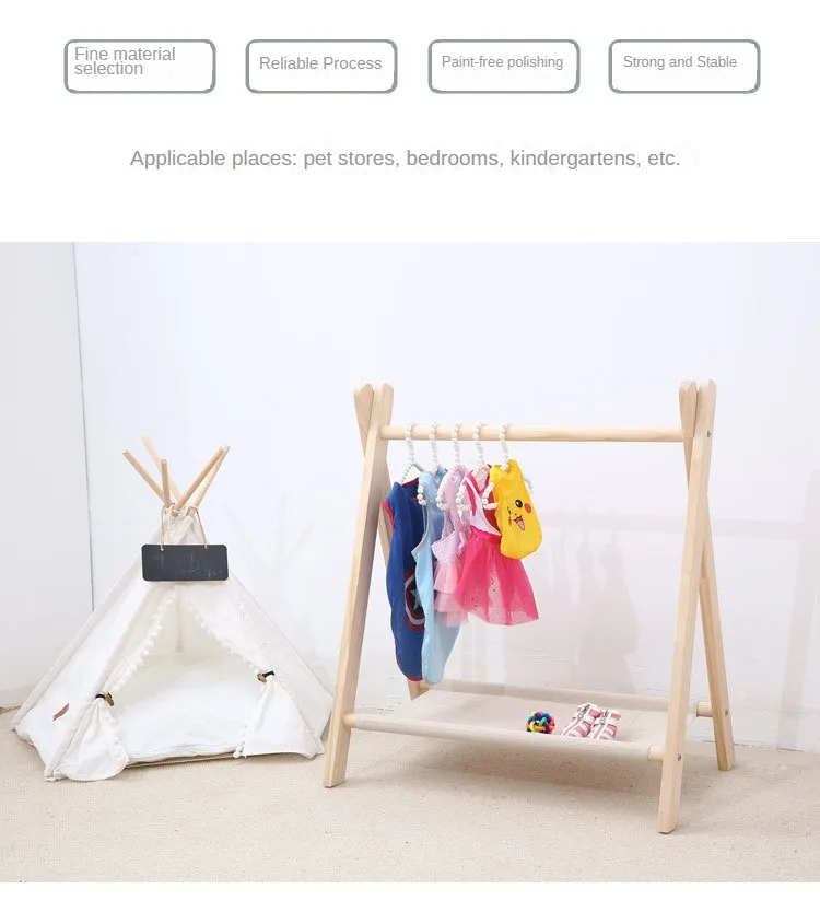 Pet Hanger Internet Celebrity Dog Clothes Rack Dog Clothes Rack Cabinet Solid Wood Storage Small Coat Rack Cat Floor Type