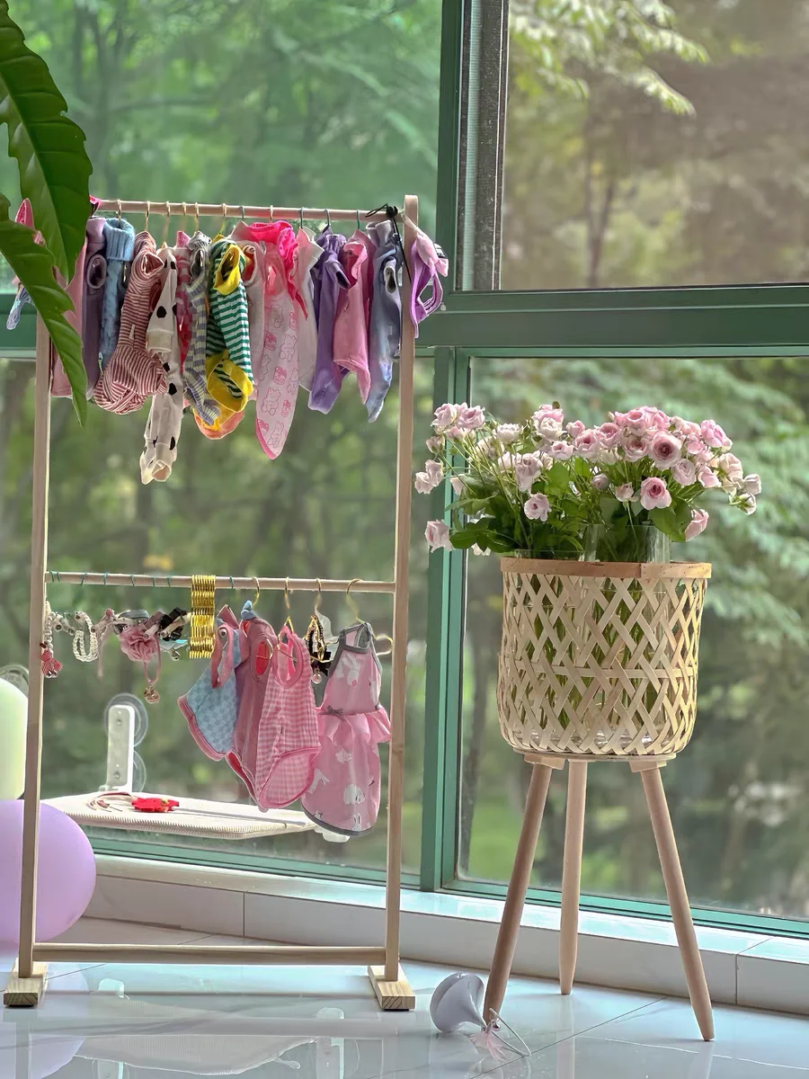 Pet Hanger Internet Celebrity Dog Clothes Rack Dog Clothes Rack Cabinet Solid Wood Storage Small Coat Rack Cat Floor Type
